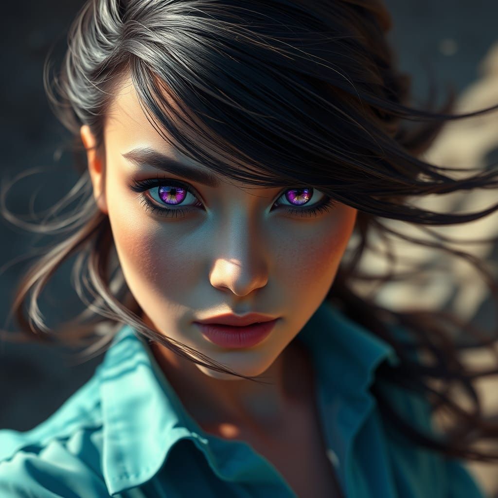 Mysterious Woman with Purple Eyes: Fantasy Concept Art