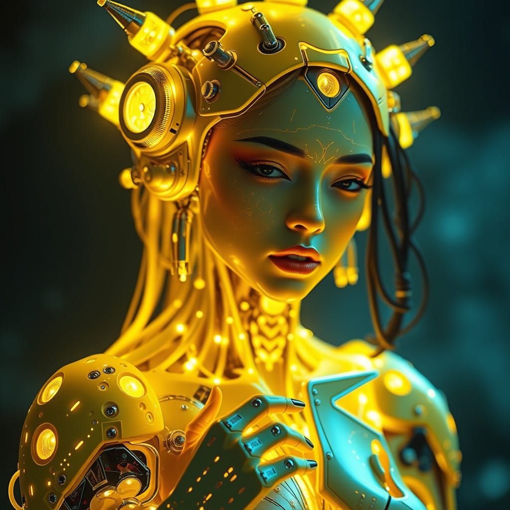 Surreal Machine Goddess Radiates Luminous Wonder in a Futuri...