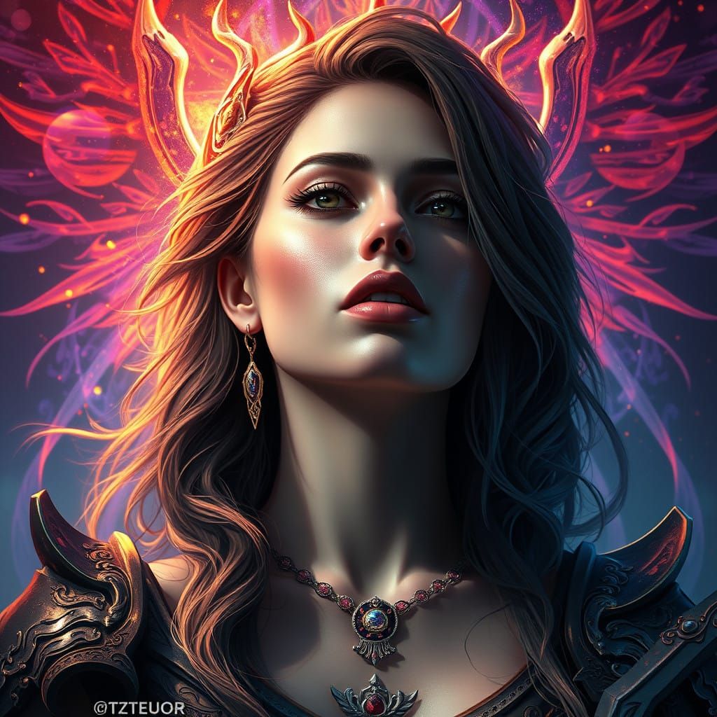 Ethereal Goddess Portrayed in Vibrant Triadic Colors