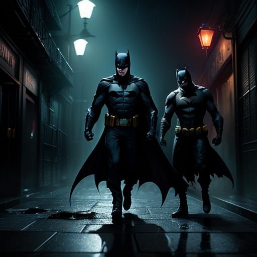 Batman Battles Joker in Dark Alleyway - Gritty Comic Art