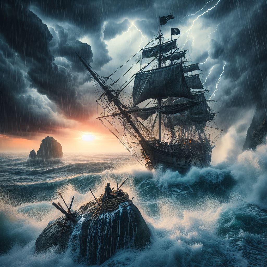 Pirate ship during a violent storm