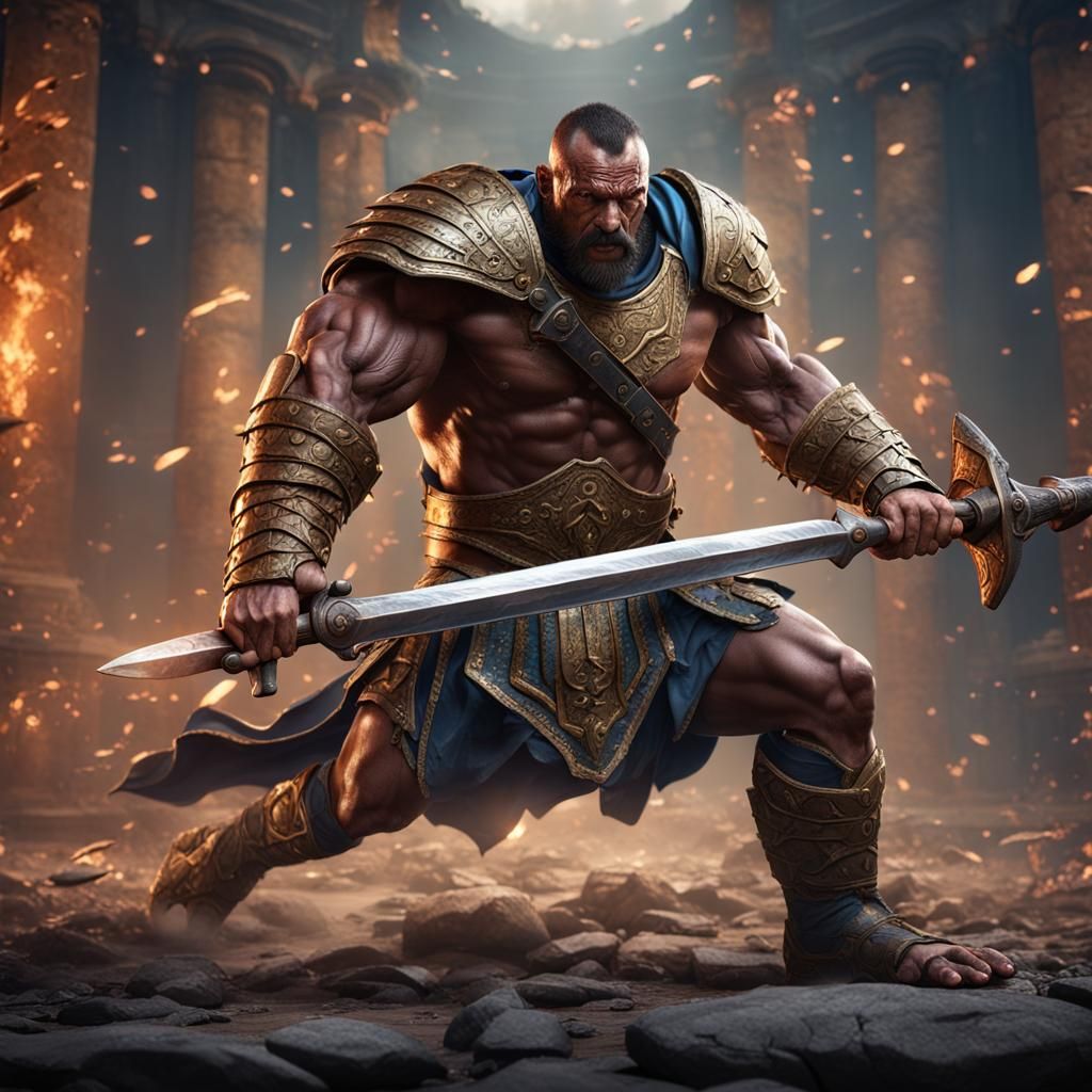 fighter with big legs very muscular gladiator