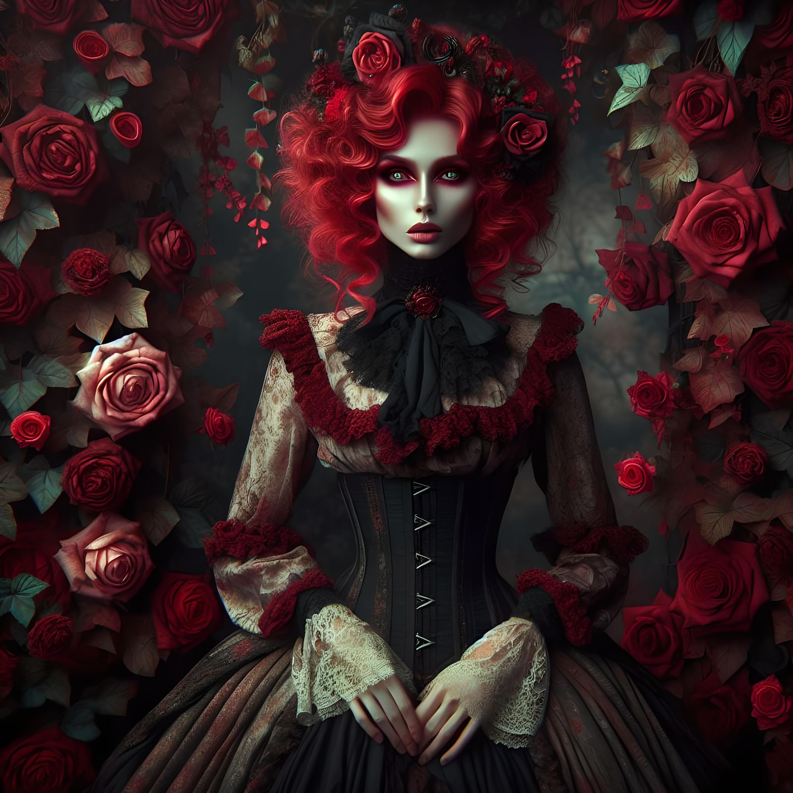 Woman, gothic, Emilie Autumn, roses, vines, ivy - AI Generated Artwork ...