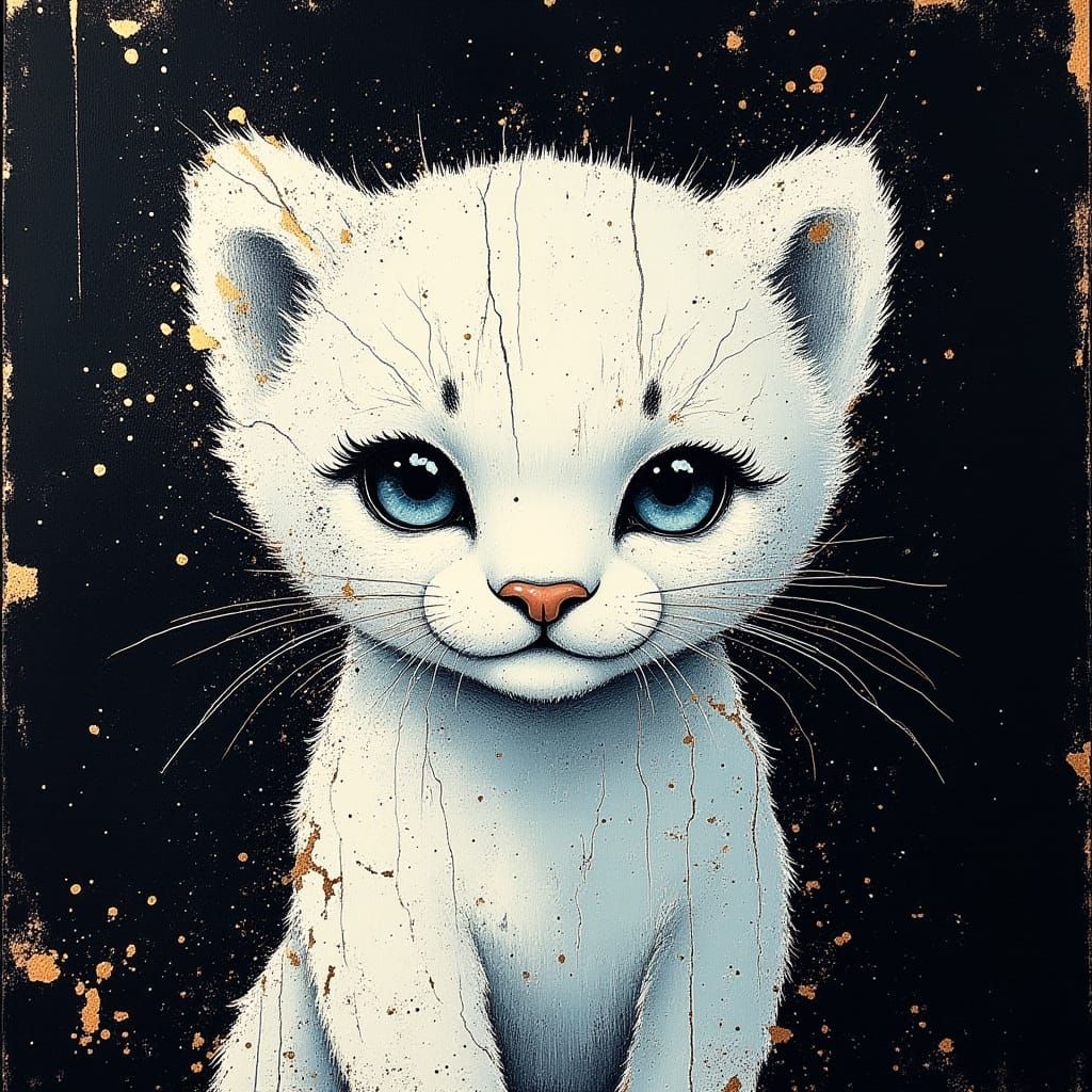 Cute Snow Leopard Cub Impasto Painting