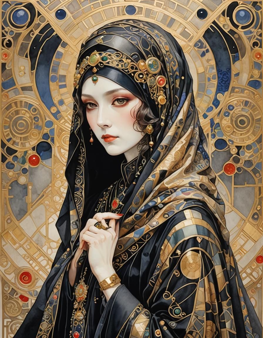Woman portrait in jasper and spinel