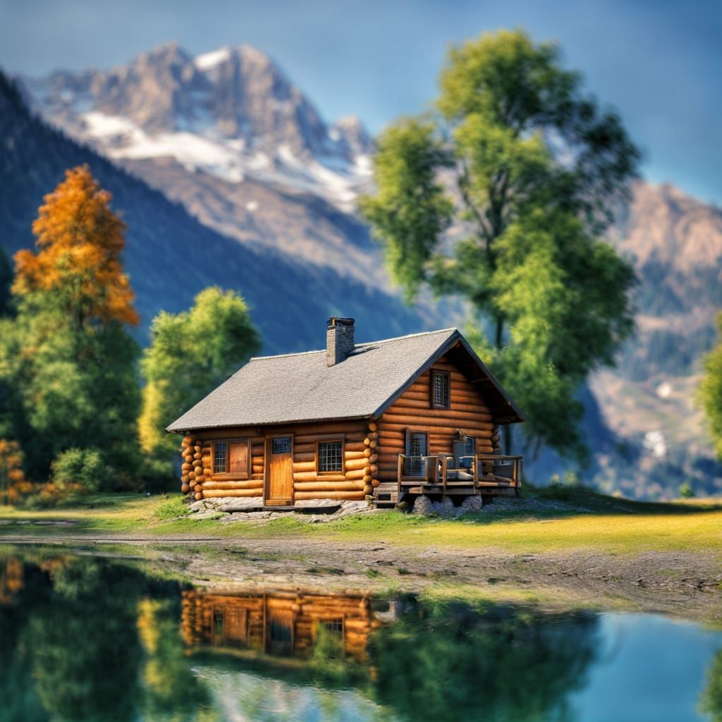 A log cabin in the mountains, HDR, beautifully shot, hyperrealistic, sharp focus, 64 megapixels, perfect composition, high contrast, cinemat...