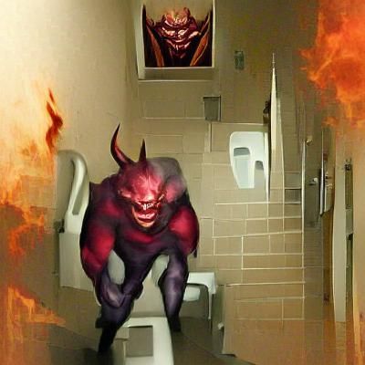 demon coming out of the toilet while you take a dump
