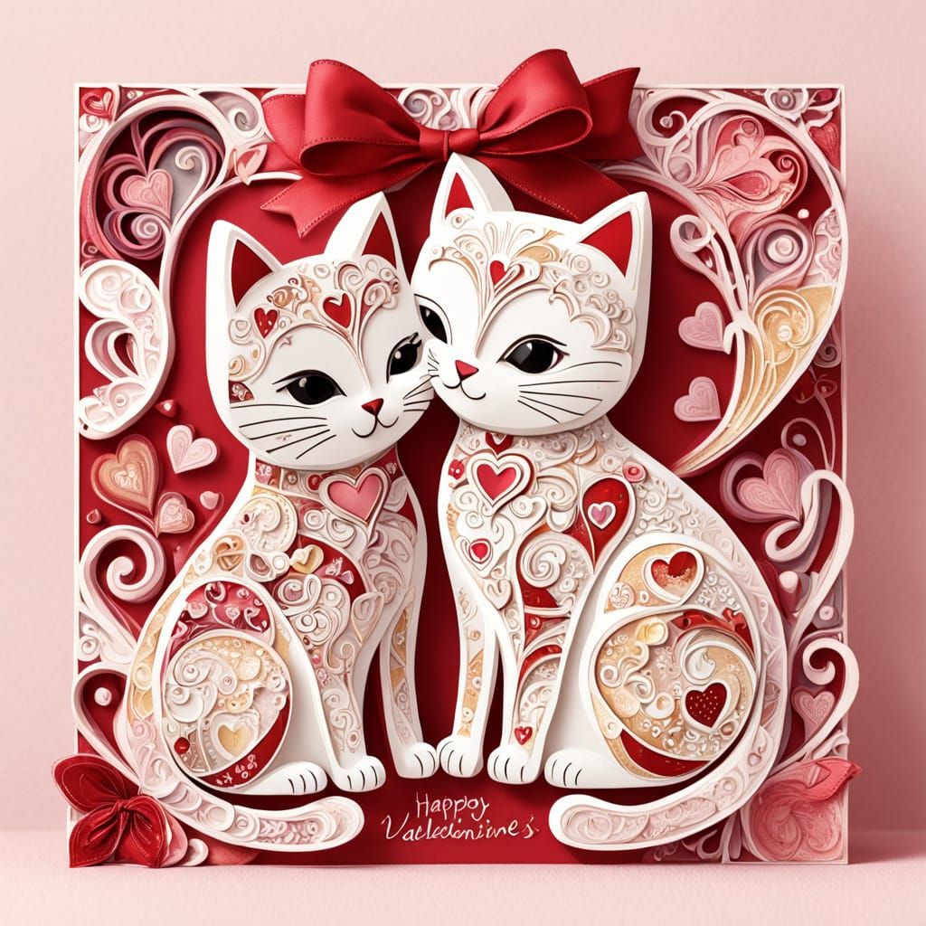 Valentine's Day card. Cute heart-shaped card with two kissing cats. Playful doodles and bright colors. ...  by @HIKER