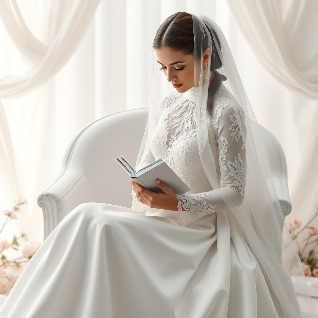Ethereal Jewish Bride in Elegant White Gown with Lace and Em...