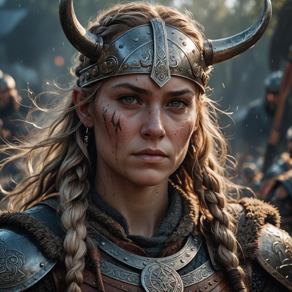 Portrait Of Beautiful Female Viking Warrior, Highly Detailed, Cinematic 