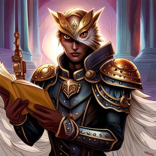 Portrait Of A Hawk-man Warrior Reading A Book 2 - Ai Generated Artwork 