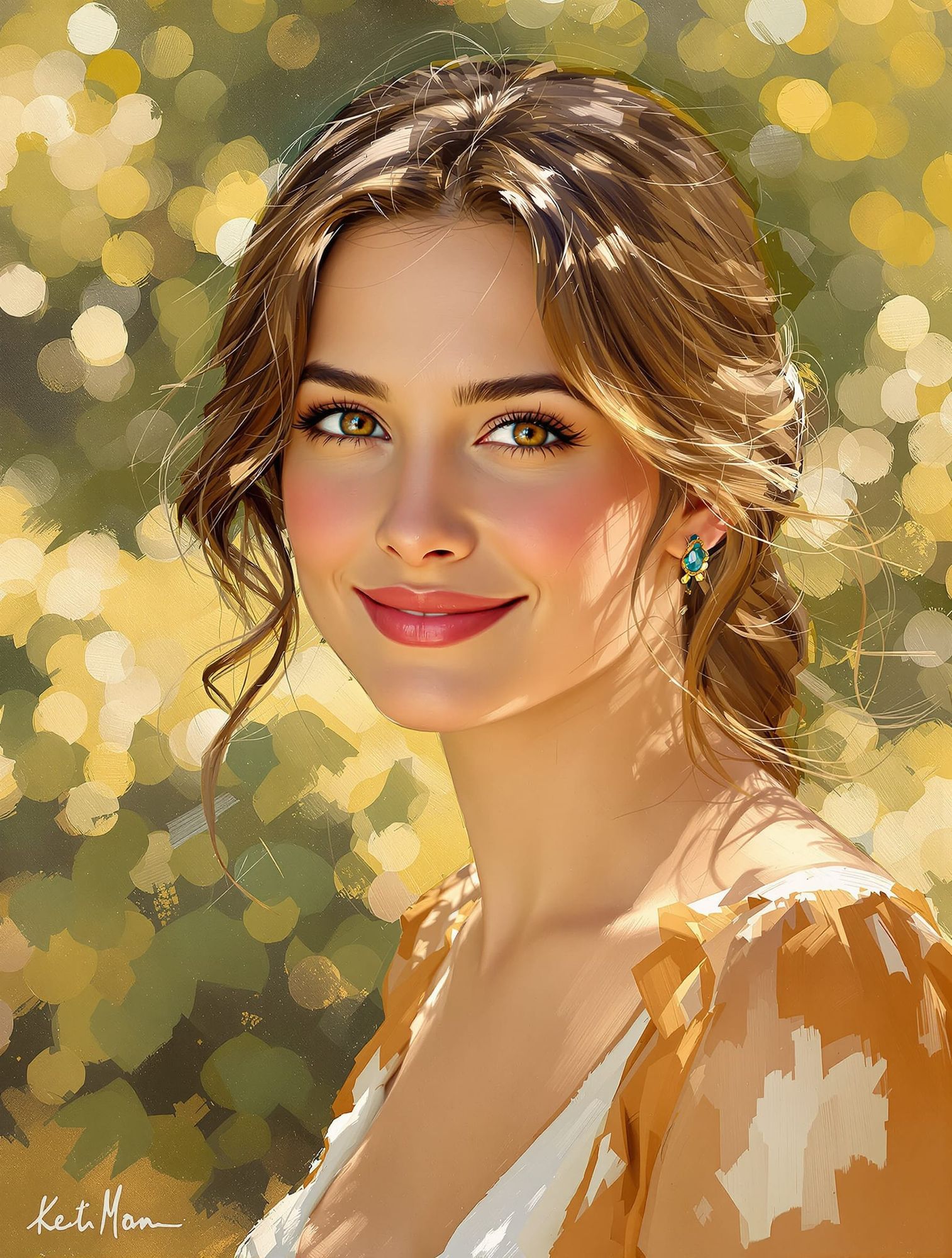 Impressionist oil-on-canvas portrait of a beautiful woman (2)