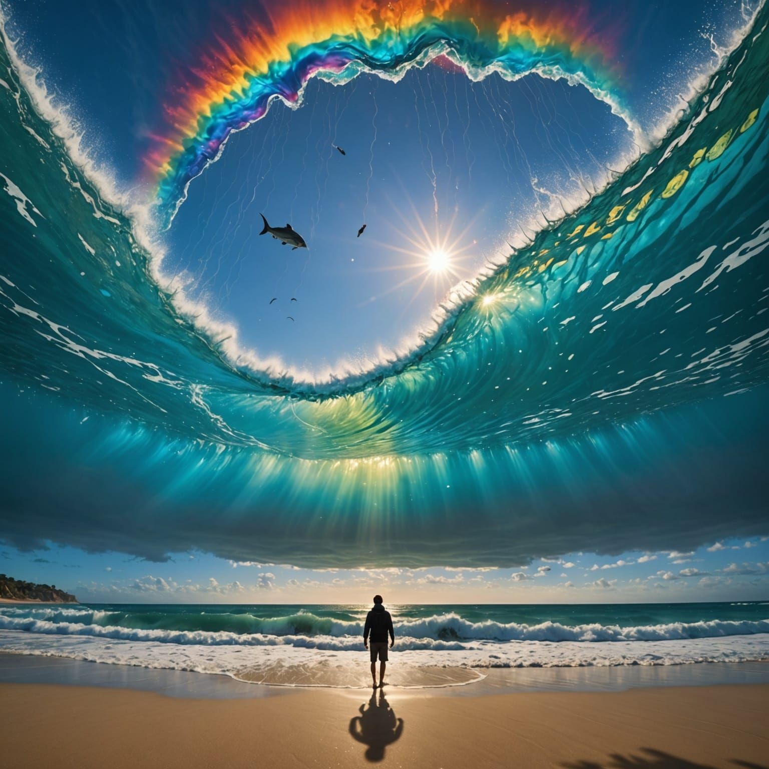 Imagine a sea hanging above you instead of below. Massive waves float in the sky, and fish swim overhead as if you’re walking on the upside-...