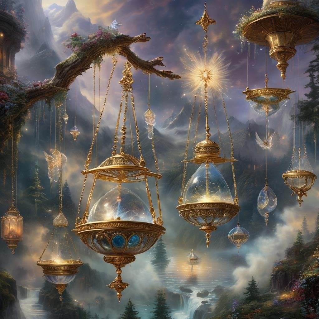 Golden Cosmic Libra Symbol in Ethereal Style