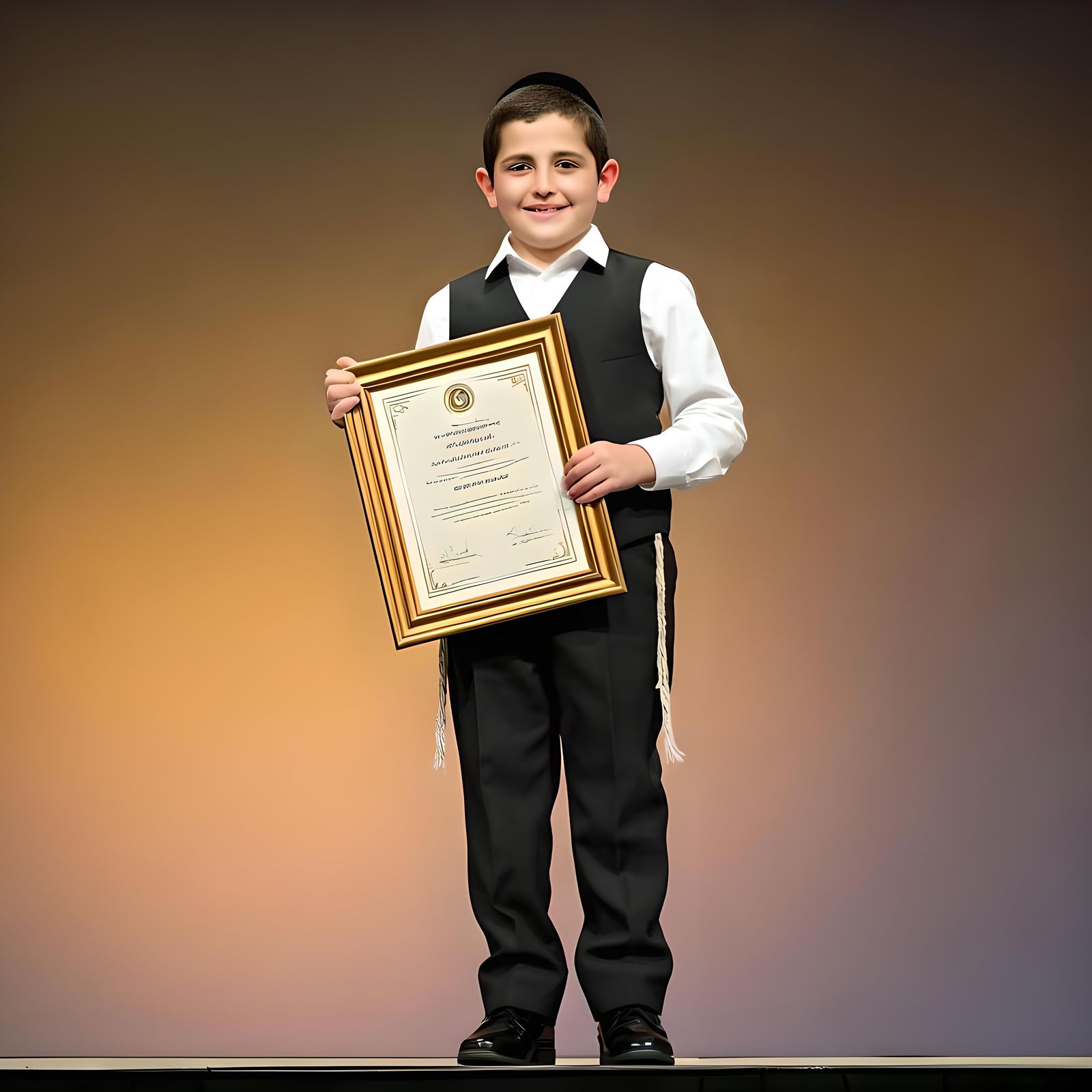 Jewish Boy Receives Appreciation Certificate On Stage