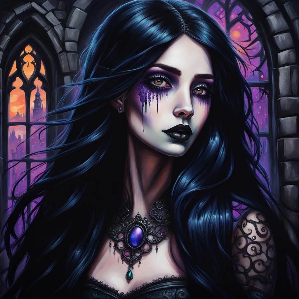 Dark Emo Rapunzel: A Hyperrealistic Fantasy Portrait