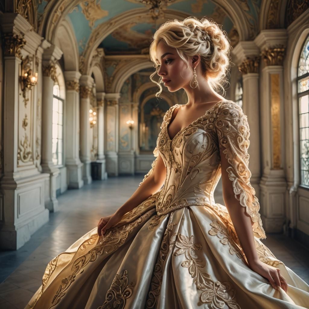 Hispanic Model in Ballgown: Art Nouveau Rococo Style