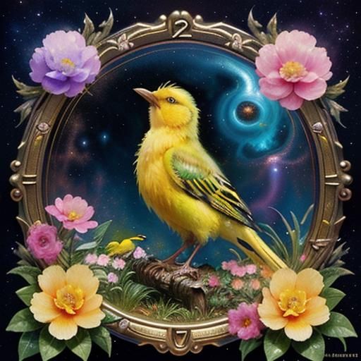 Yellow bird,   3d render, fluffy, funny,