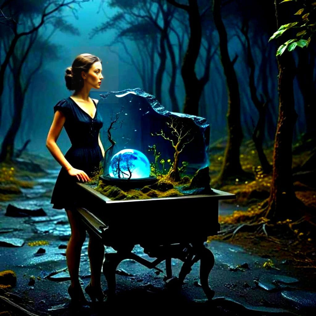 Surrealistic Dreamscape with Tiny Female Figure