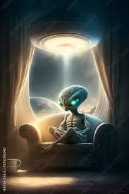 A ALIEN SITS ON A SOFA AND CHILLS