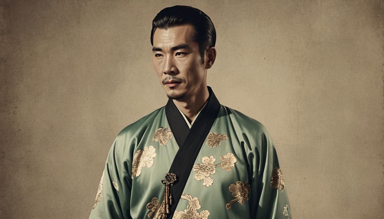 Man in Chinese clothing  retro movie style