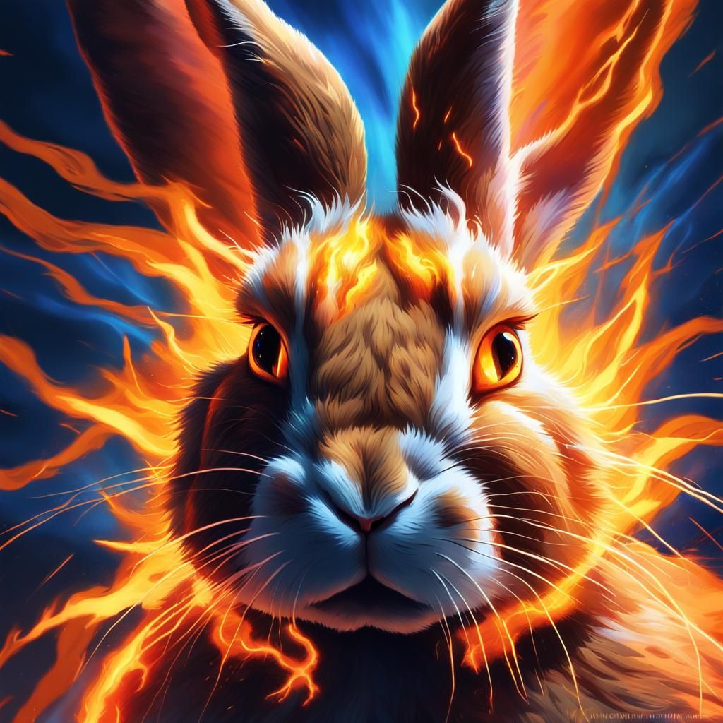 Vibrant Fantasy Rabbit Ignites in Blazing Inferno