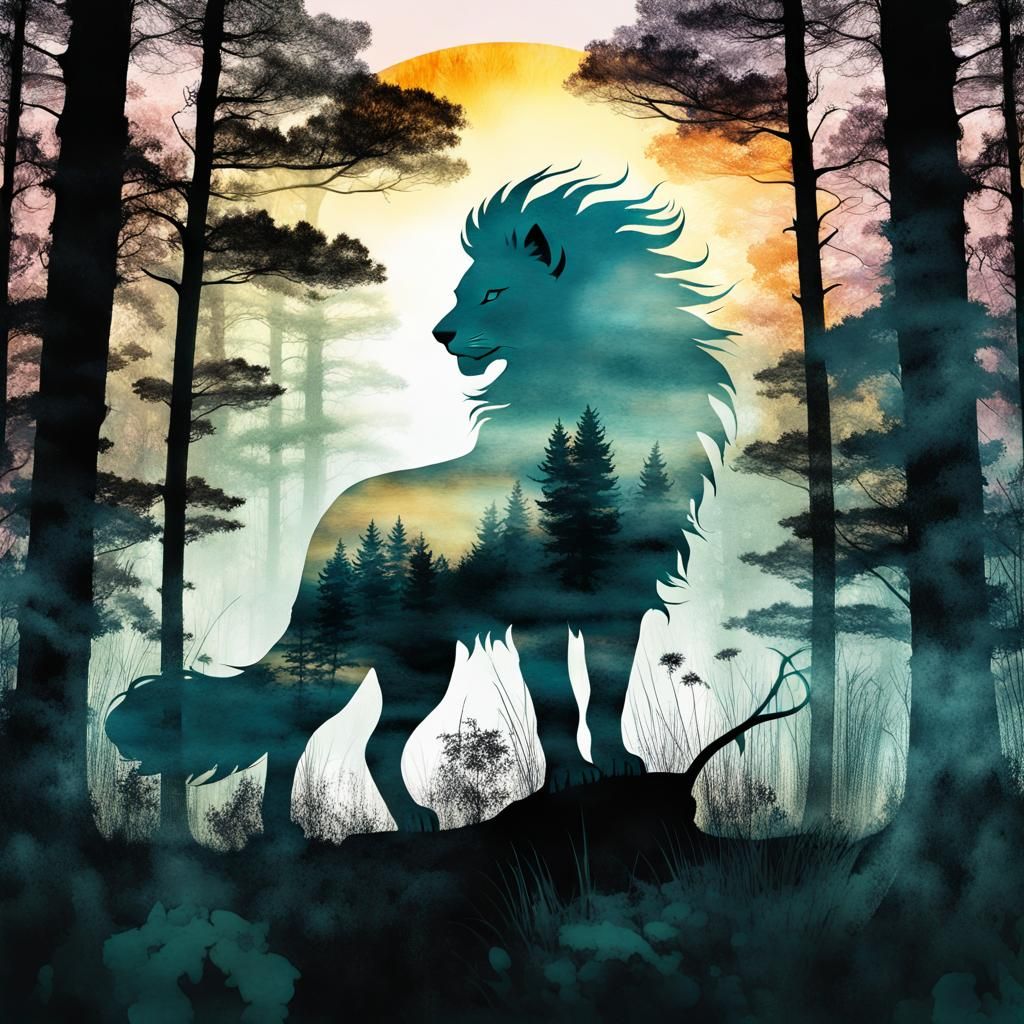 Double Exposure Lion  by @PinkyPanda