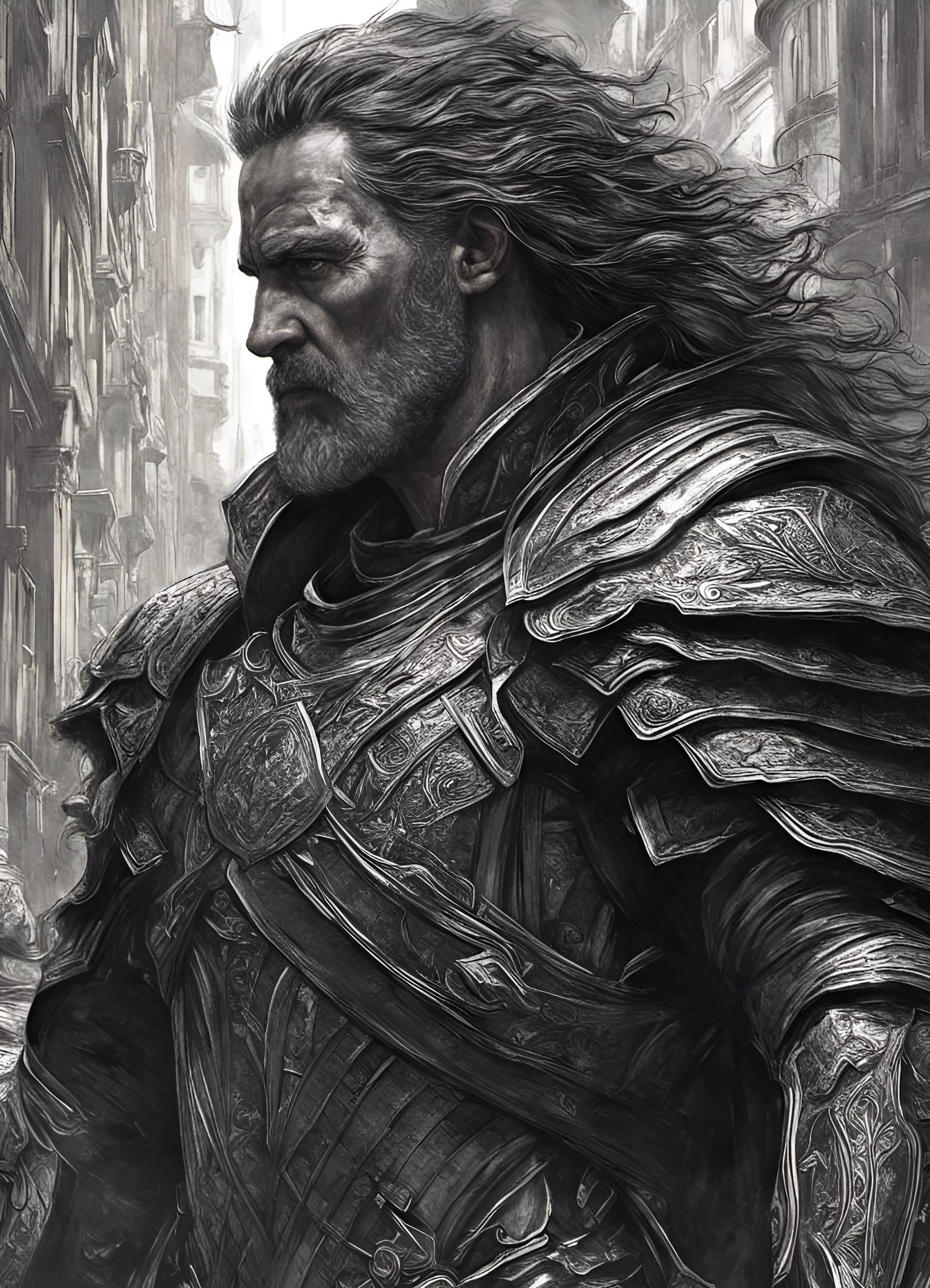 Portrait of a fantasy hero inks graphite pencil ai generated