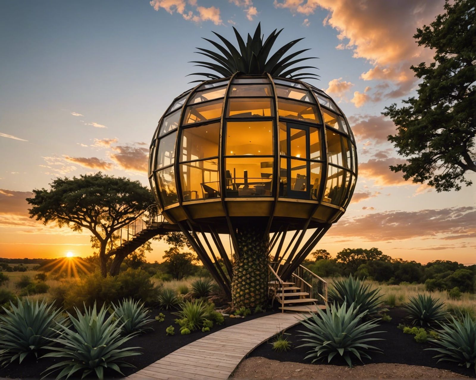 Pineapple shaped organic treehouse located on American prairie   by @Fokje