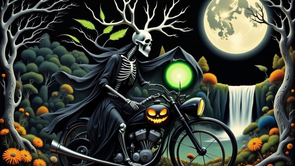 <lora:DDM Calavera 2:1.0> <lora:Autumn -O- Ween:1.0> <lora:October Country:1.0> <lora:Wild Hunt:1.0> a skeletal  antlered lord of the hunt w...
