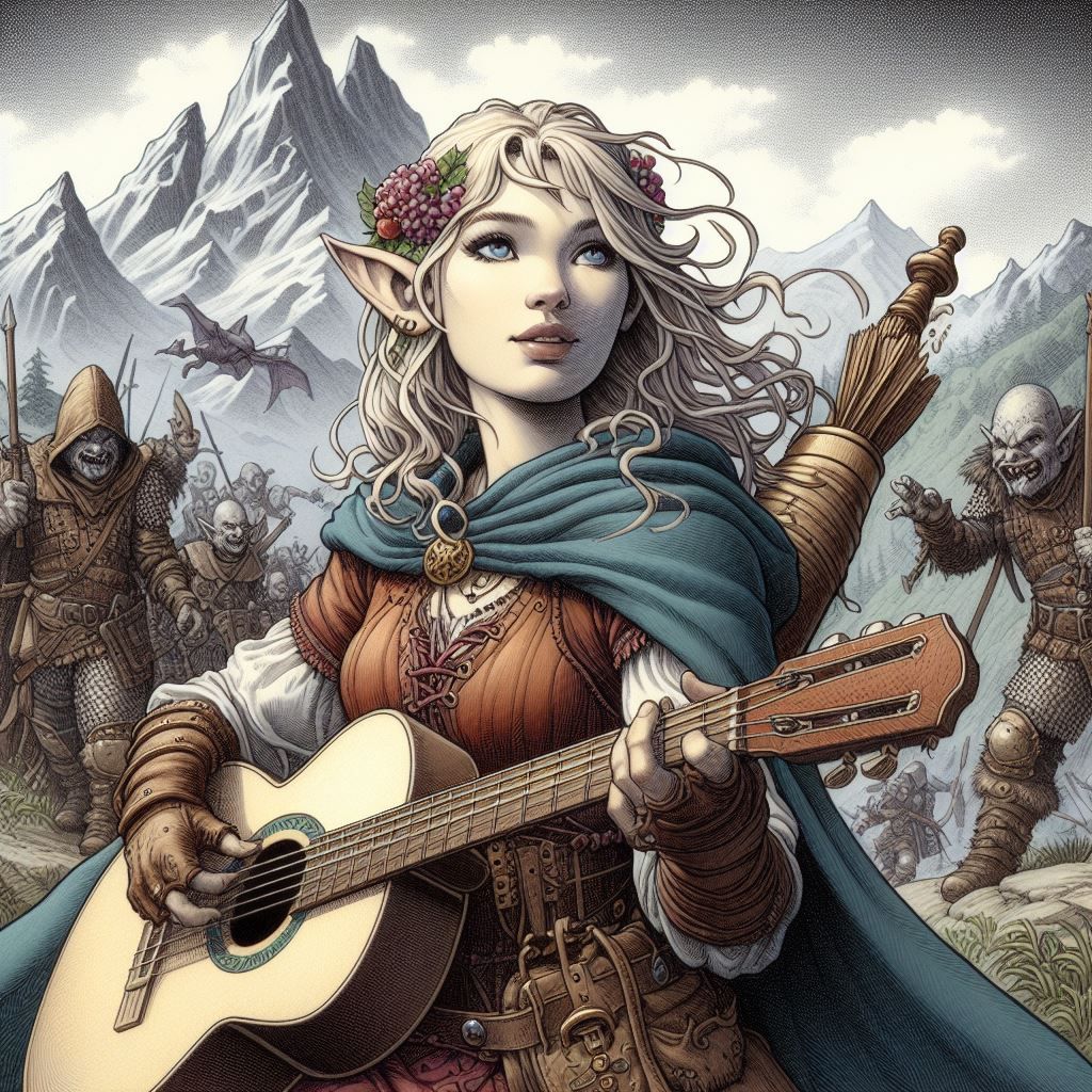 D3 - Half elf bard, in battle. #000