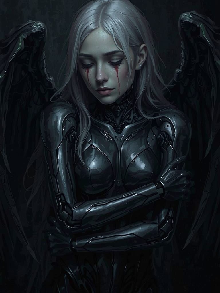 Cyberpunk Figure in Dark Alleys with Metallic Limbs