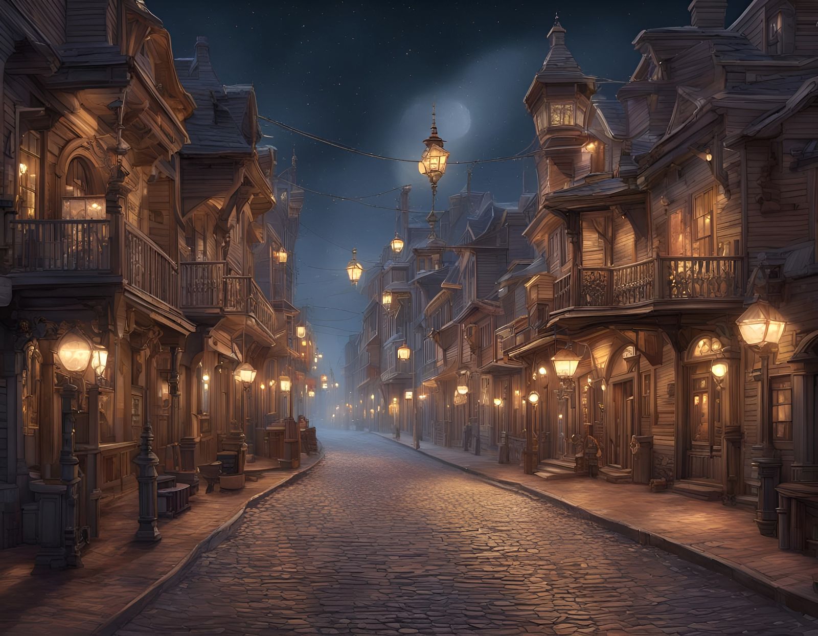 Western Town At Night - AI Generated Artwork - NightCafe Creator