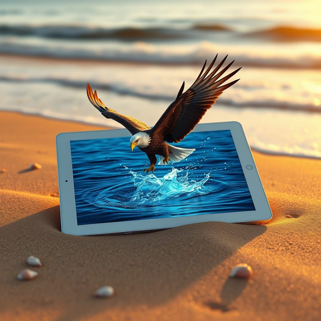 Sleek Tablet Surrounded by Oceanic Illusion in 3D