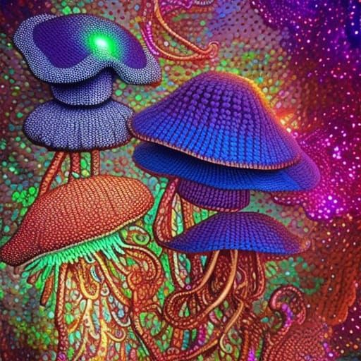 mushrooms made of yarns crochet AI Generated Artwork NightCafe Creator