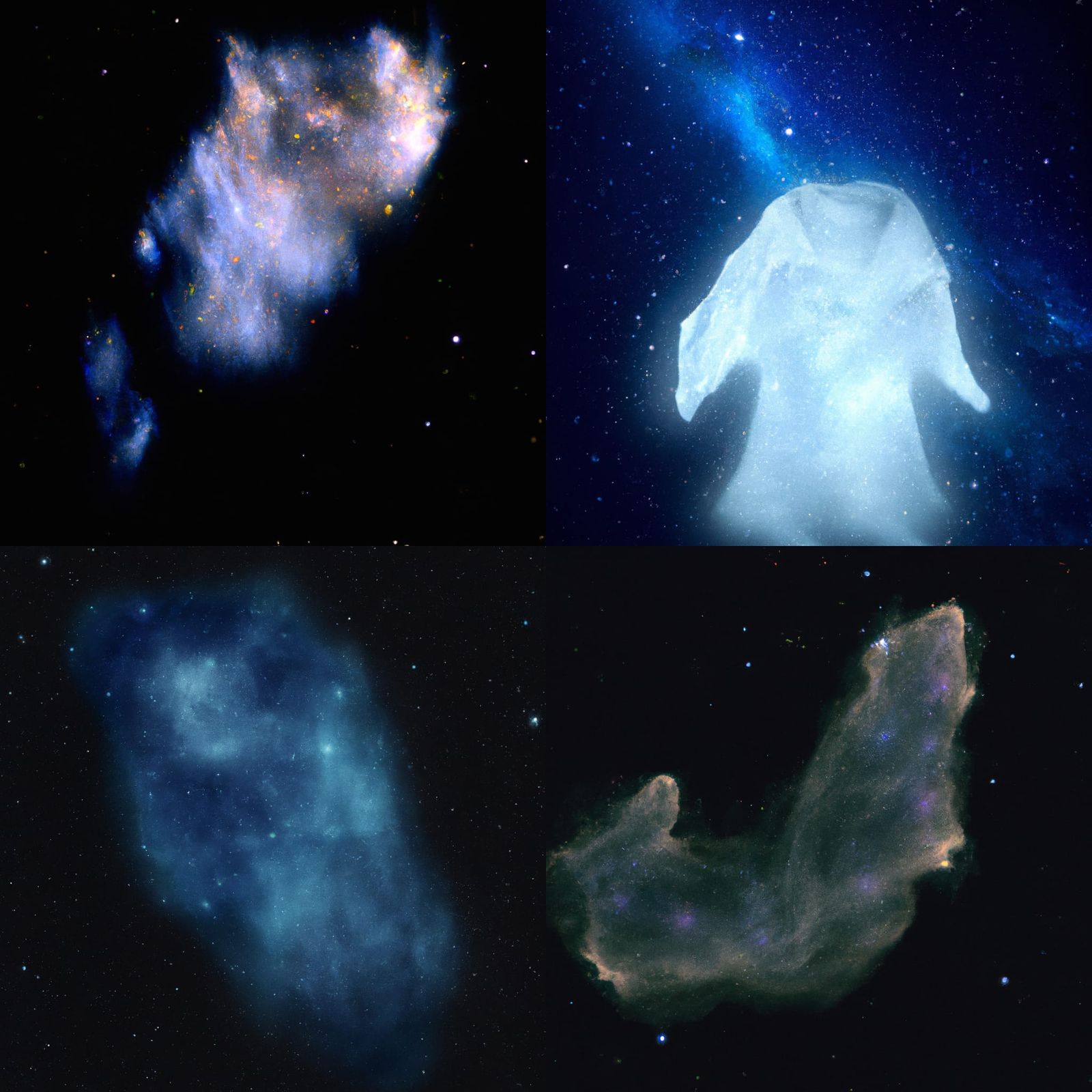 a cloaked mysterious figure is a nebula floating in deep spa...