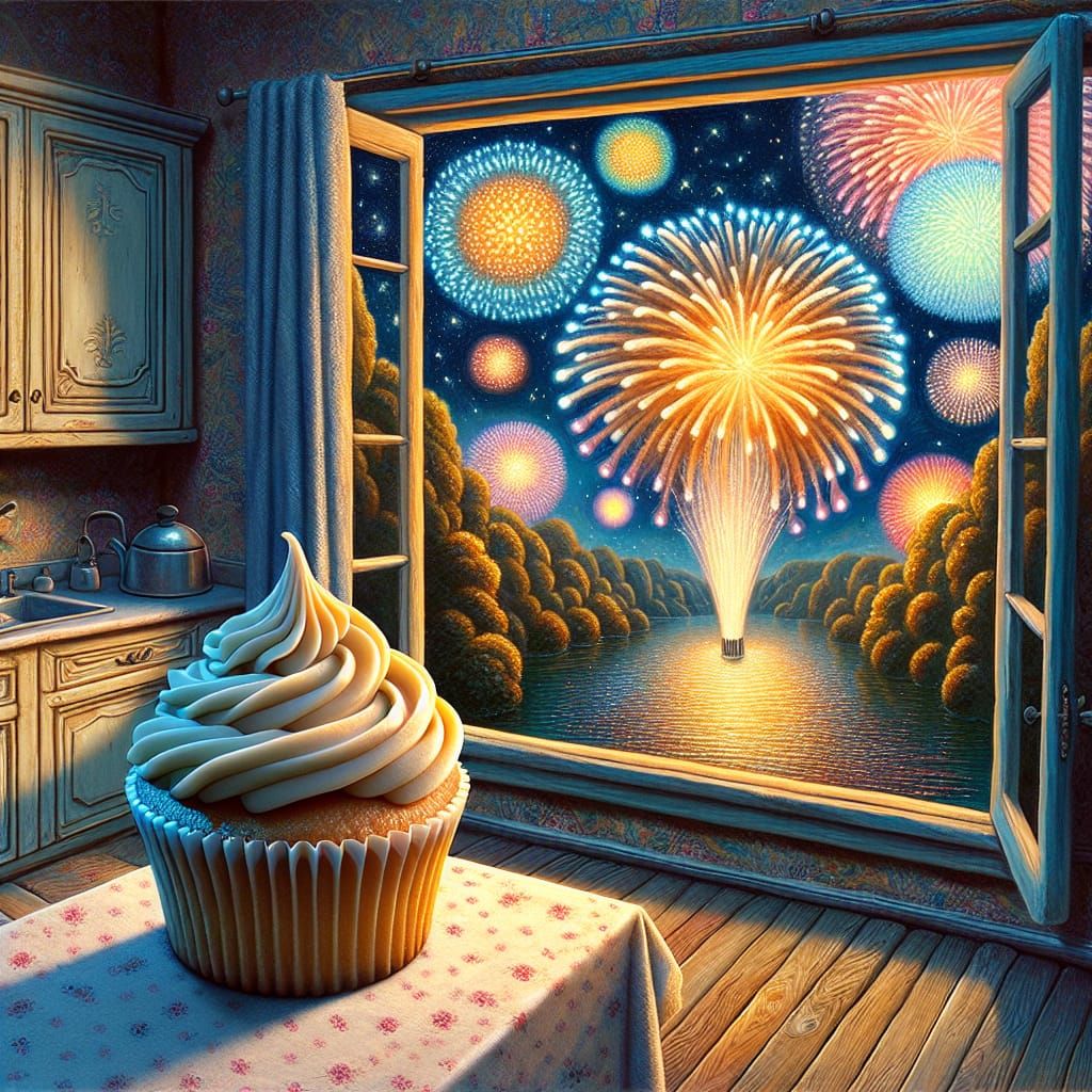 Kitchen View Fireworks - AI Generated Artwork - NightCafe Creator