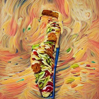 A colorfull kebab stick in the style of Van Gogh