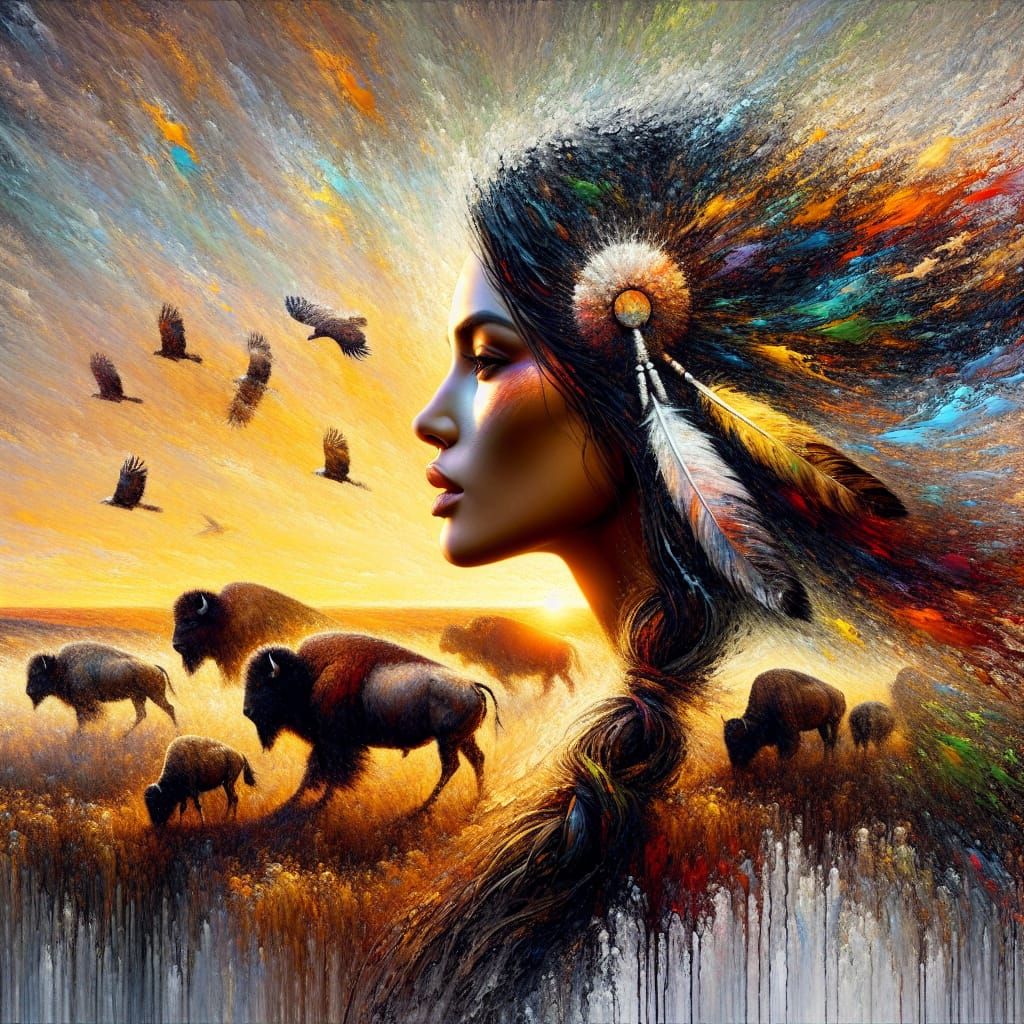 Women in harmony with Nature – Native American Woman – 1:1 F...