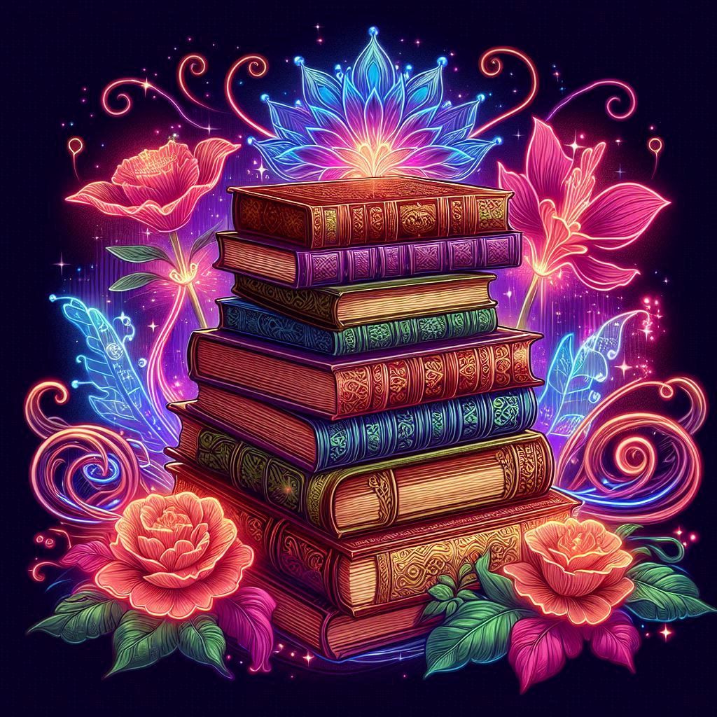 Neon stack of books