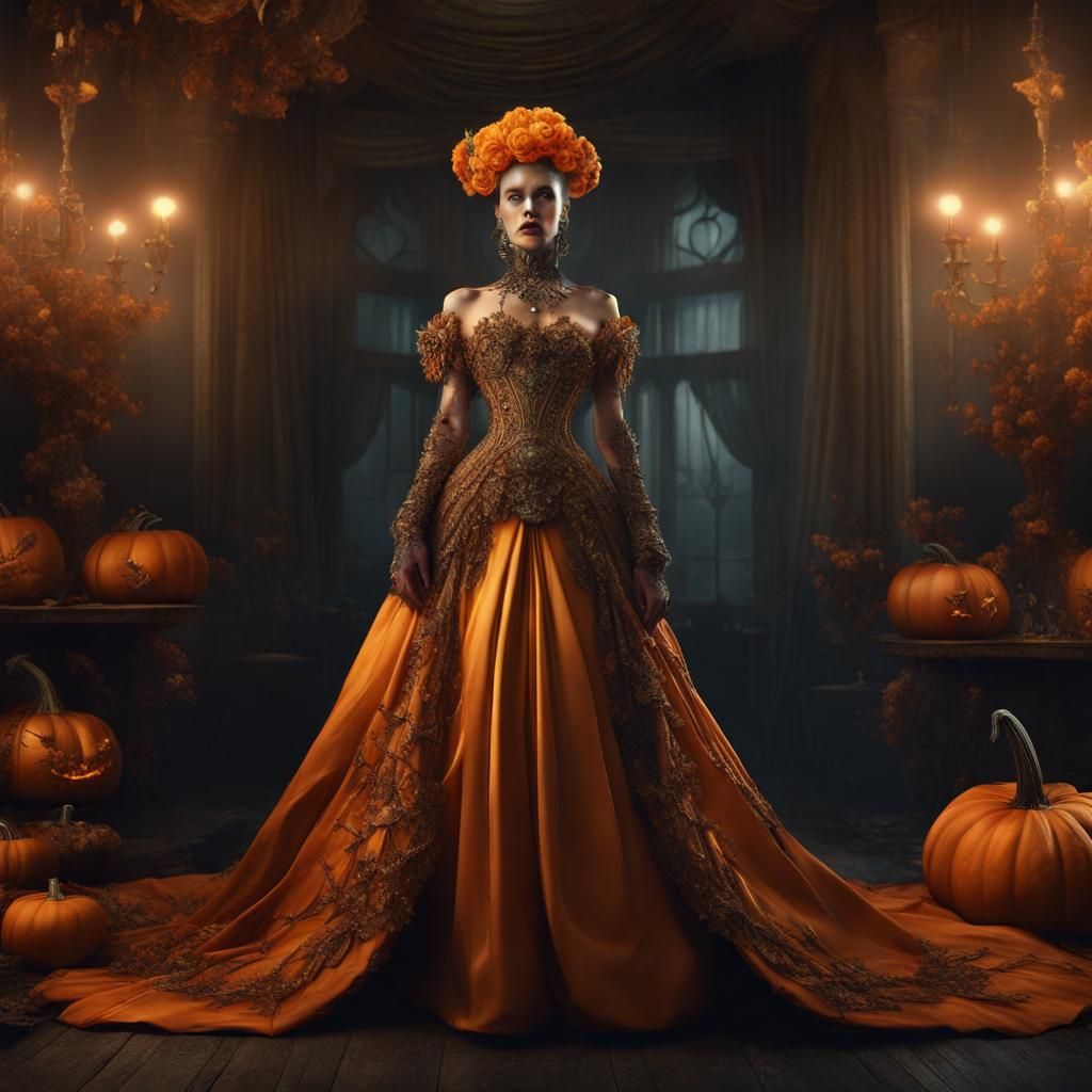 pumpkin queen full body silk evening wear  Epic cinematic br...