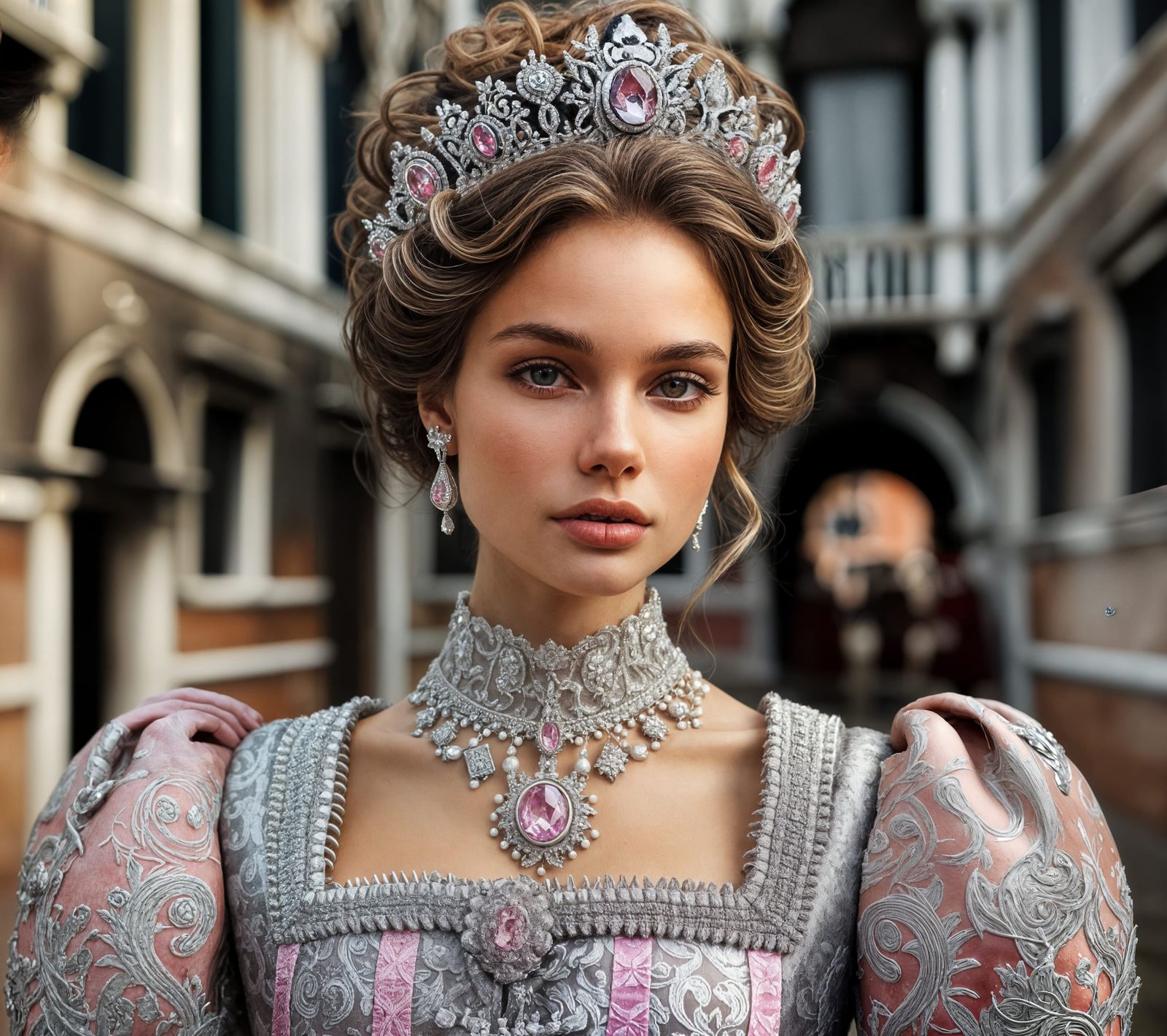 Венецианка в диадеме с розовыми камнем