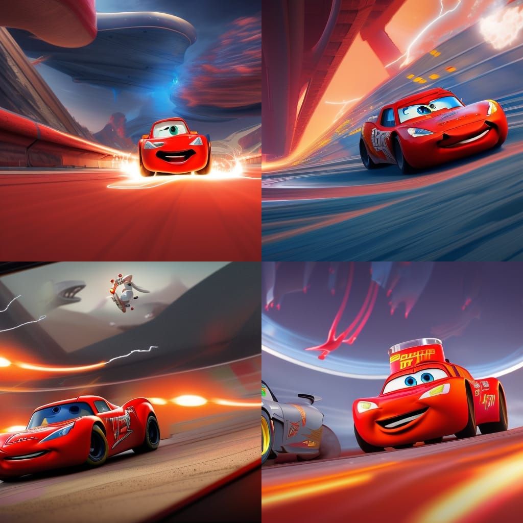 human lightning mcqueen running on a space racetrack - AI Generated ...