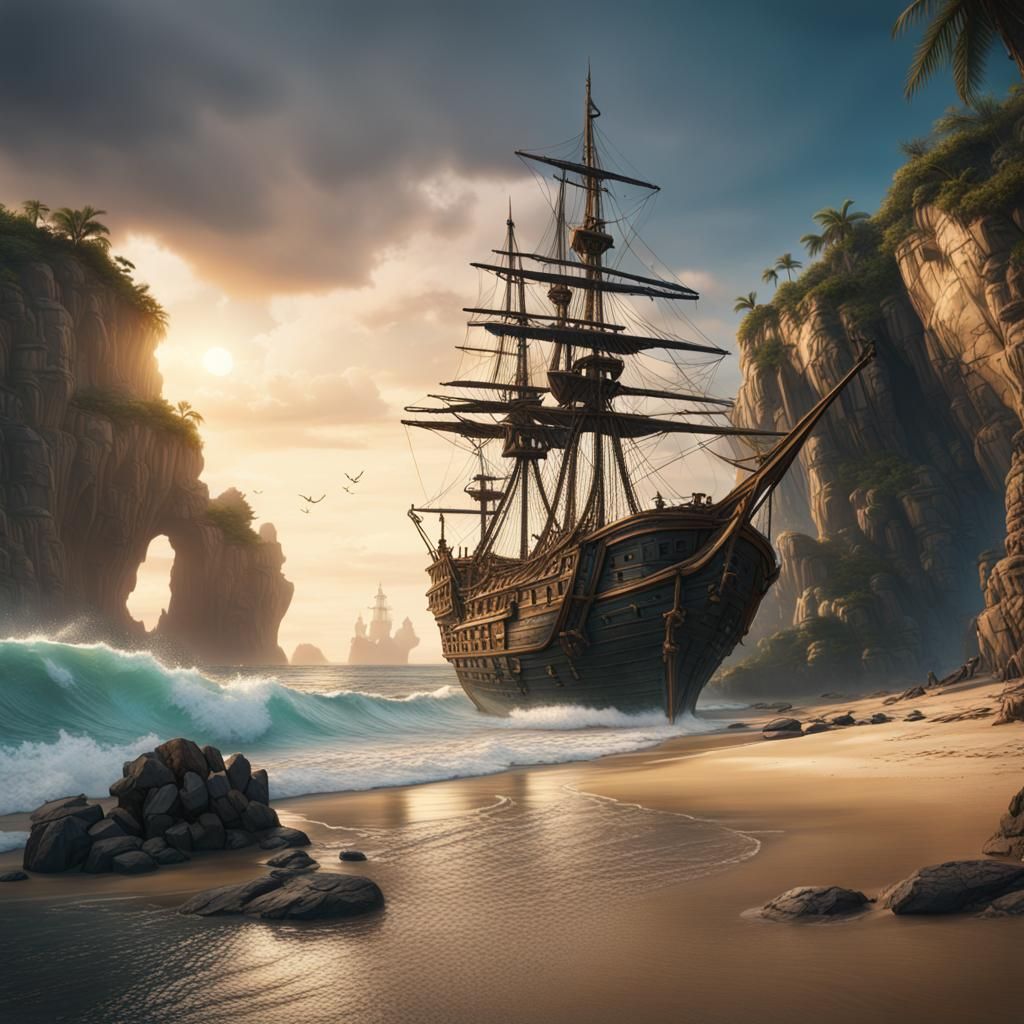 Pirate beach - AI Generated Artwork - NightCafe Creator