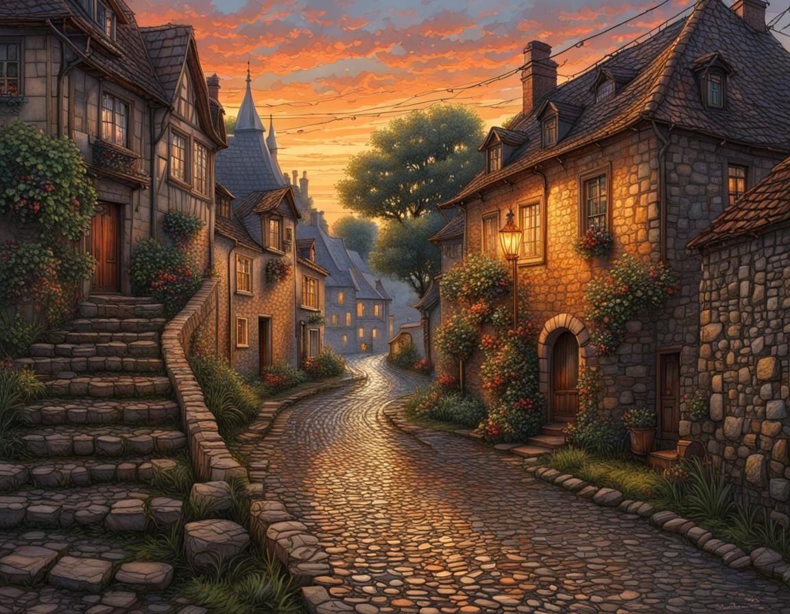 Village sunset - AI Generated Artwork - NightCafe Creator