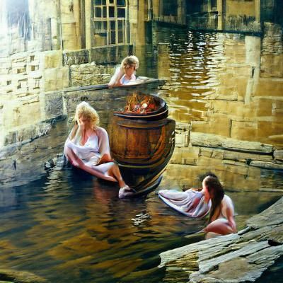 In medieval times womans bath at the lake