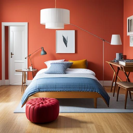 bedroom with red orange walls in 1930s house AI Generated Artwork NightCafe Creator