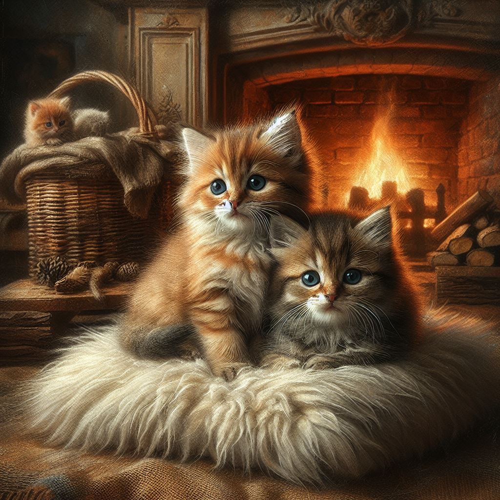 Kittens by the fire