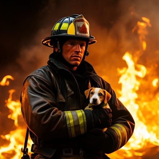 Strong firefighter saves puppy