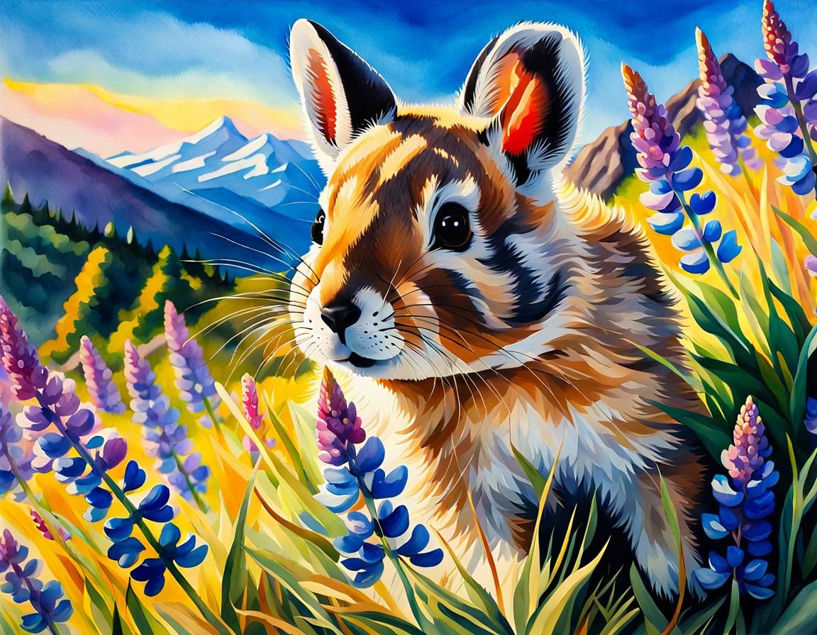 Adorable Pika in Lupines - AI Generated Artwork - NightCafe Creator